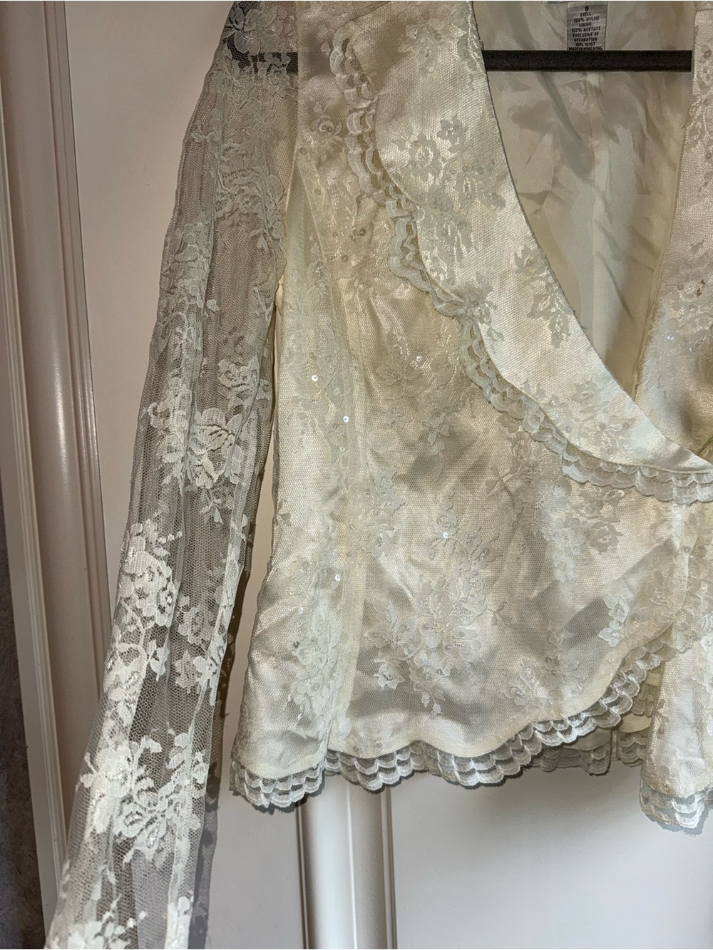 Ivory Lace Sequin Blazer Jacket - Picture 2 of 6